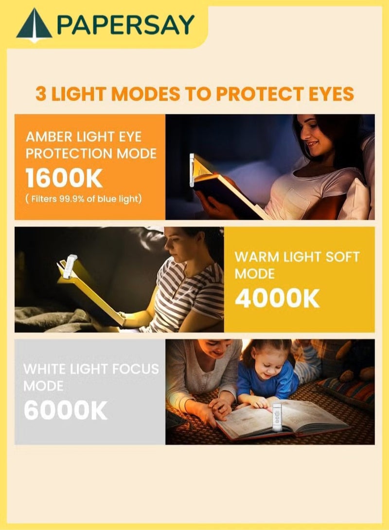 PAPERSAY USB Rechargeable Book Light for Reading in Bed, Book Reading Light with Clip,3 Amber Colors and 5 Adjustable Brightness,Small and Convenient, Eye Protection, for Kids and Book Lovers(White) - Image 5